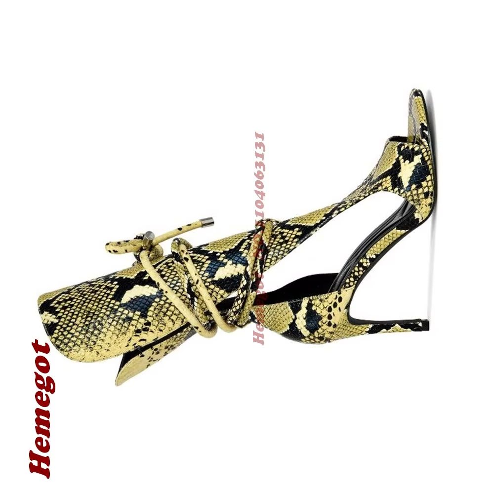 Women'S Shoes Yellow - Sandalias Gladiador con Estampado de Serpiente